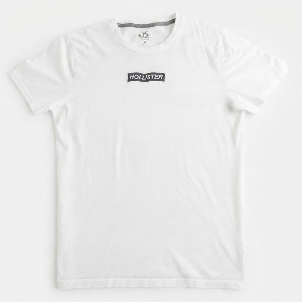 Hollister Shirt Unisex White Short Sleeve Patch Box Logo 100% Cotton Crew